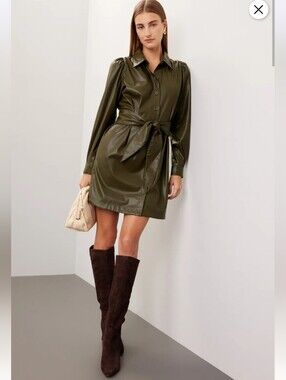 PETER SOM LEATHER SHIRT DRESS SIZE 2 MSRP $355
